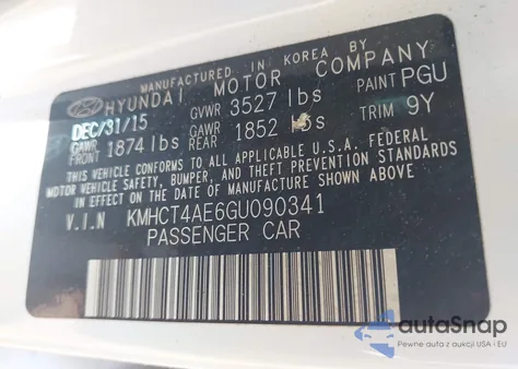 2016 Hyundai Accent Se from USA, damaged, VIN KMHCT4AE6GU090341